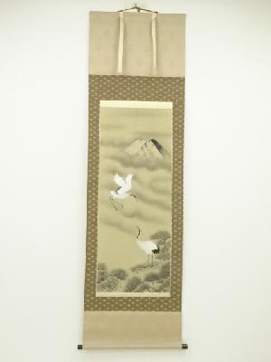 観峰筆　高岳双鶴　肉筆絹本掛軸（共箱）